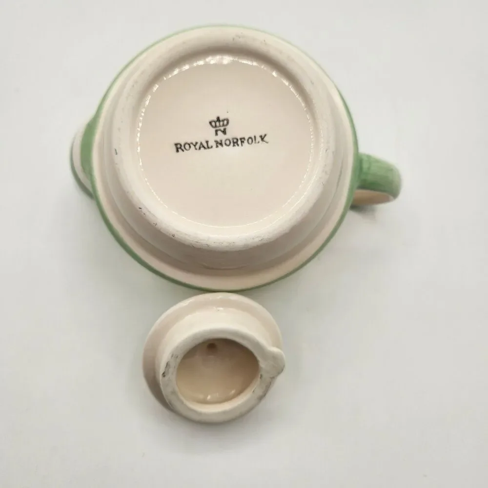 Royal Norfolk Tea Set 4 Pc Green Yellow Rose Tea Pot Sugar Creamer Napkin Holder
